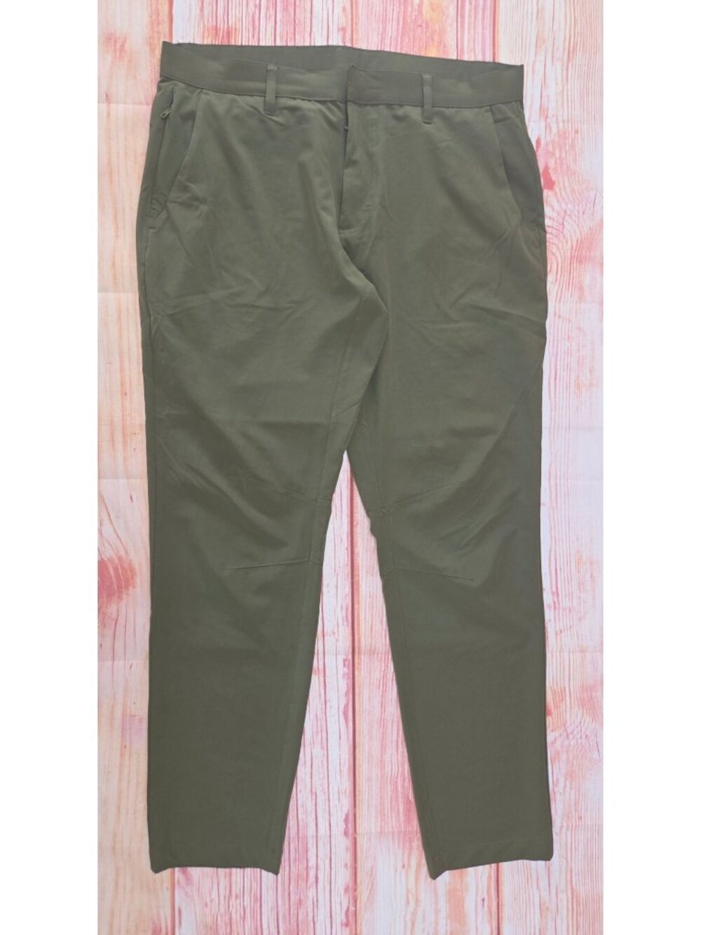 Fabletics Mens Khaki Green Stretch Pants 34x32 Lightweight Straight Fit